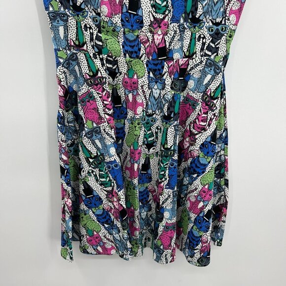 AYLI Pink Blue Novelty Cat Print Cap Sleeve Lightweight Mini Dress Size Medium - Picture 4 of 6